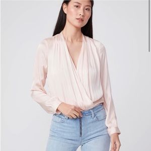 Paige Sevilla Bodysuit In Pale Pink Satin